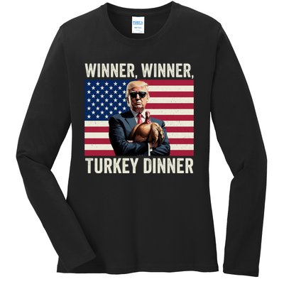 Humor Funny Trump Winner Winner Turkey Dinner Thanksgiving Ladies Long Sleeve Shirt