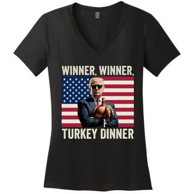 Humor Funny Trump Winner Winner Turkey Dinner Thanksgiving Women's V-Neck T-Shirt