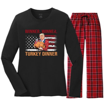 Humor Funny Trump Winner Winner Turkey Dinner Thanksgiving Women's Long Sleeve Flannel Pajama Set 