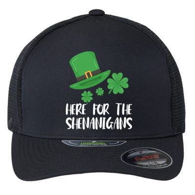 Here For The Shenanigans St Patricks Day Funny Gift Flexfit Unipanel Trucker Cap