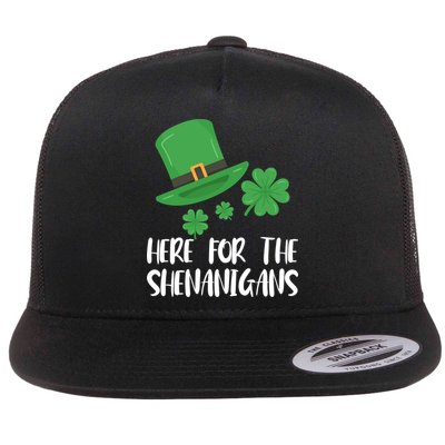 Here For The Shenanigans St Patricks Day Funny Gift Flatbill Hat