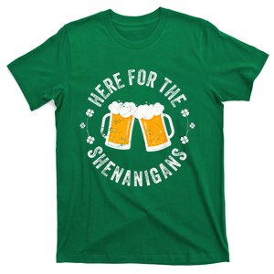 Here For The Shenanigans Beer St Patricks Day Shamrock T-Shirt