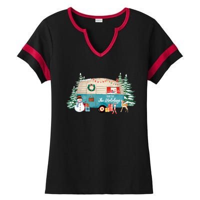 Home For The Christmas Holidays RV Trailer Ladies Halftime Notch Neck Tee