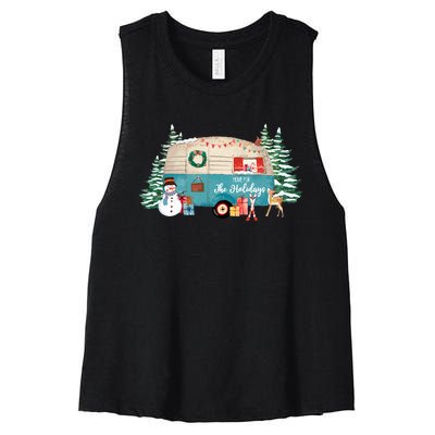 Home For The Christmas Holidays RV Trailer Women's Racerback Cropped Tank