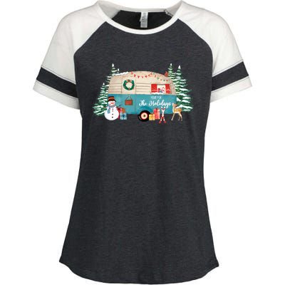 Home For The Christmas Holidays RV Trailer Enza Ladies Jersey Colorblock Tee