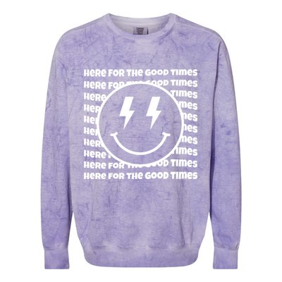 Here For The Good Times Retro Smile Colorblast Crewneck Sweatshirt