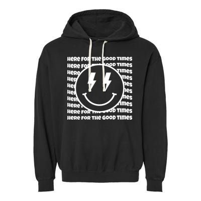 Here For The Good Times Retro Smile Garment-Dyed Fleece Hoodie