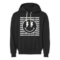 Here For The Good Times Retro Smile Garment-Dyed Fleece Hoodie