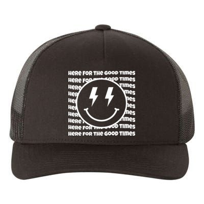 Here For The Good Times Retro Smile Yupoong Adult 5-Panel Trucker Hat