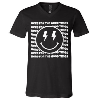 Here For The Good Times Retro Smile V-Neck T-Shirt