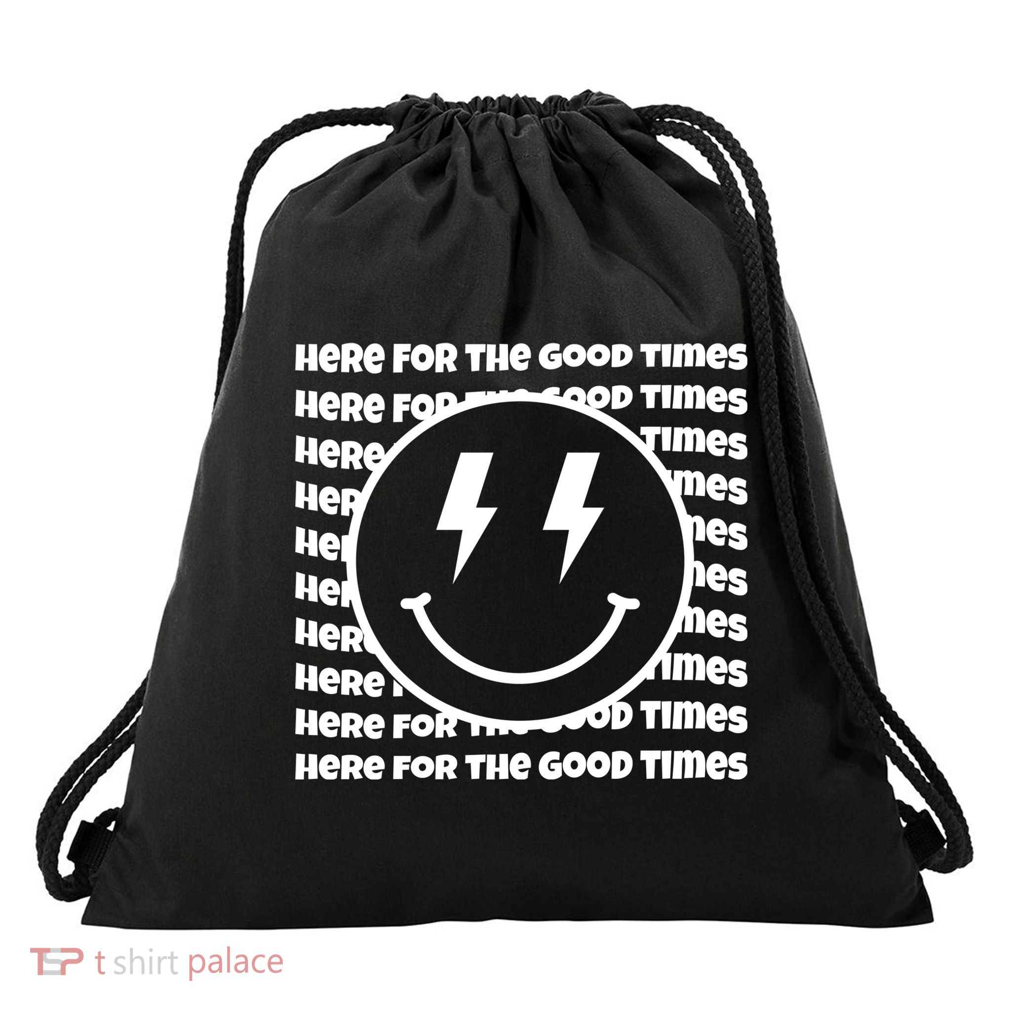 Here For The Good Times Retro Smile Drawstring Bag