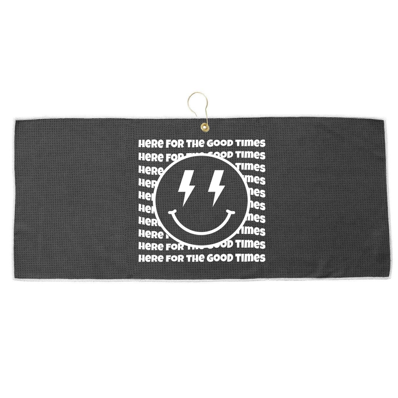 Here For The Good Times Retro Smile Large Microfiber Waffle Golf Towel