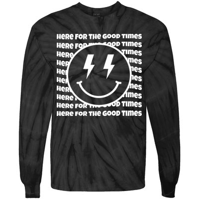 Here For The Good Times Retro Smile Tie-Dye Long Sleeve Shirt
