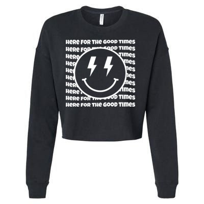 Here For The Good Times Retro Smile Cropped Pullover Crew
