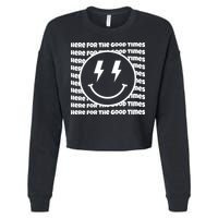 Here For The Good Times Retro Smile Cropped Pullover Crew