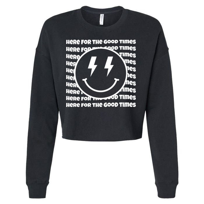 Here For The Good Times Retro Smile Cropped Pullover Crew