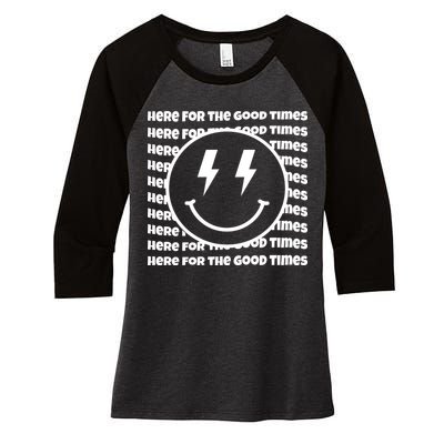 Here For The Good Times Retro Smile Women's Tri-Blend 3/4-Sleeve Raglan Shirt