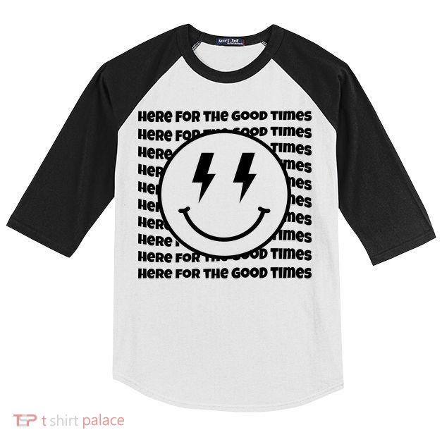 Here For The Good Times Retro Smile Kids Colorblock Raglan Jersey