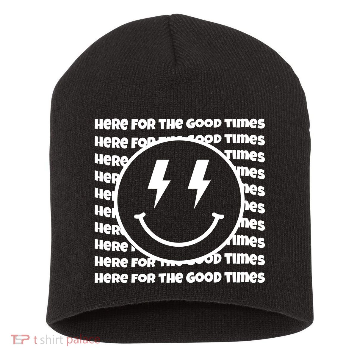 Here For The Good Times Retro Smile Short Acrylic Beanie