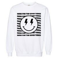 Here For The Good Times Retro Smile Garment-Dyed Sweatshirt