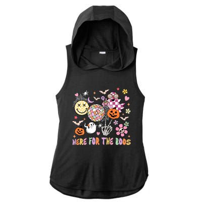 Here For The Boos Groovy Ghost Retro Disco Halloween Costume Meaningful Gift Ladies PosiCharge Tri-Blend Wicking Draft Hoodie Tank