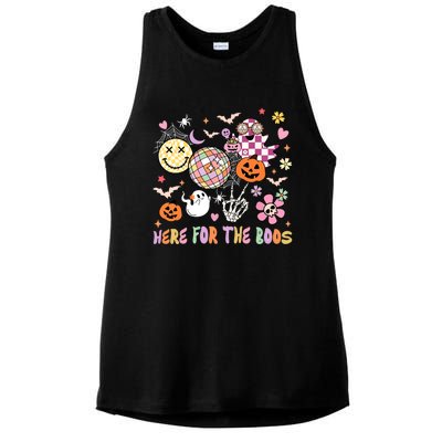 Here For The Boos Groovy Ghost Retro Disco Halloween Costume Meaningful Gift Ladies PosiCharge Tri-Blend Wicking Tank