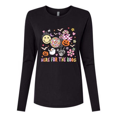 Here For The Boos Groovy Ghost Retro Disco Halloween Costume Meaningful Gift Womens Cotton Relaxed Long Sleeve T-Shirt