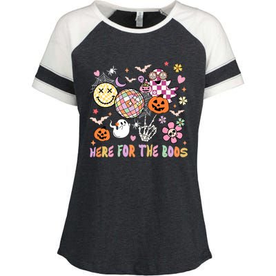 Here For The Boos Groovy Ghost Retro Disco Halloween Costume Meaningful Gift Enza Ladies Jersey Colorblock Tee