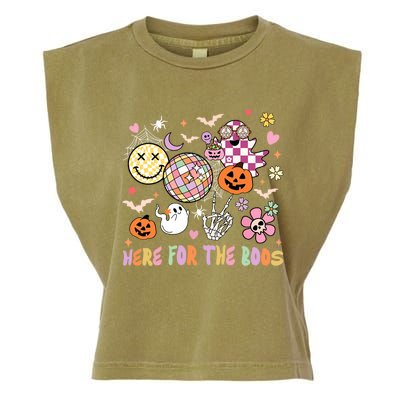 Here For The Boos Groovy Ghost Retro Disco Halloween Costume Meaningful Gift Garment-Dyed Women's Muscle Tee