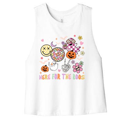 Here For The Boos Groovy Ghost Retro Disco Halloween Costume Meaningful Gift Women's Racerback Cropped Tank