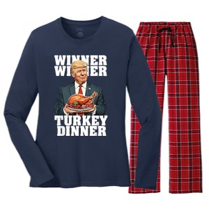 Humor Funny Trump Winner Winner Turkey Dinner Thanksgiving Women's Long Sleeve Flannel Pajama Set 