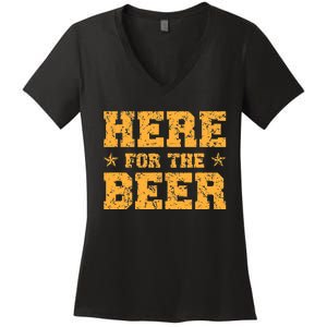 Here For The Beer Funny Party Outfit Costume Idea Women's V-Neck T-Shirt