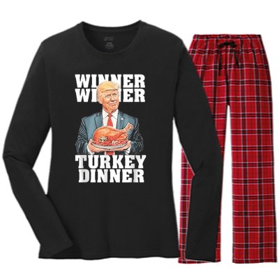 Humor Funny Trump Winner Winner Turkey Dinner Thanksgiving Women's Long Sleeve Flannel Pajama Set 