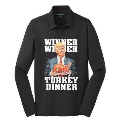 Humor Funny Trump Winner Winner Turkey Dinner Thanksgiving Silk Touch Performance Long Sleeve Polo