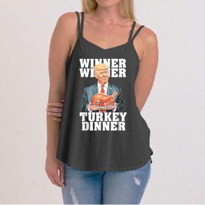 Humor Funny Trump Winner Winner Turkey Dinner Thanksgiving Women's Strappy Tank