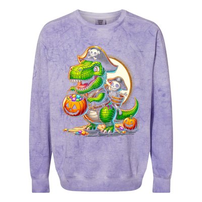 Halloween Funny T Rex Dinosaur Pirate Boy Trick Treat Colorblast Crewneck Sweatshirt