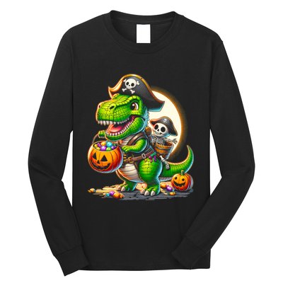 Halloween Funny T Rex Dinosaur Pirate Boy Trick Treat Long Sleeve Shirt