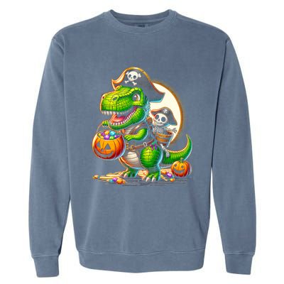 Halloween Funny T Rex Dinosaur Pirate Boy Trick Treat Garment-Dyed Sweatshirt