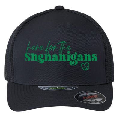 Here For The Shenanigans Funny St Patrick's Day Flexfit Unipanel Trucker Cap