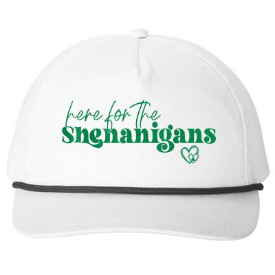 Here For The Shenanigans Funny St Patrick's Day Snapback Five-Panel Rope Hat