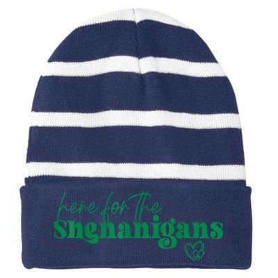 Here For The Shenanigans Funny St Patrick's Day Striped Beanie with Solid Band