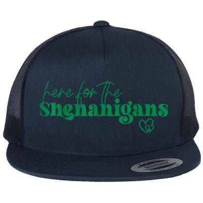 Here For The Shenanigans Funny St Patrick's Day Flat Bill Trucker Hat