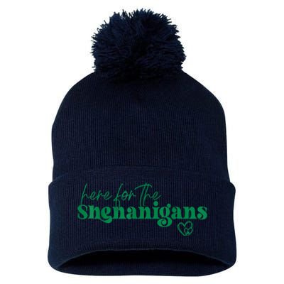 Here For The Shenanigans Funny St Patrick's Day Pom Pom 12in Knit Beanie