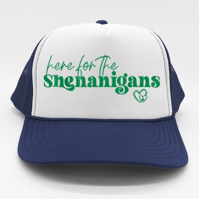 Here For The Shenanigans Funny St Patrick's Day Trucker Hat