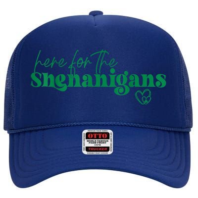 Here For The Shenanigans Funny St Patrick's Day High Crown Mesh Back Trucker Hat