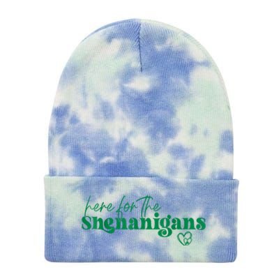 Here For The Shenanigans Funny St Patrick's Day Tie Dye 12in Knit Beanie