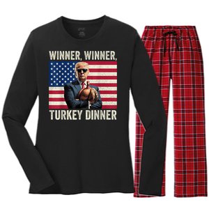 Humor Funny Trump Winner Winner Turkey Dinner Thanksgiving Women's Long Sleeve Flannel Pajama Set 