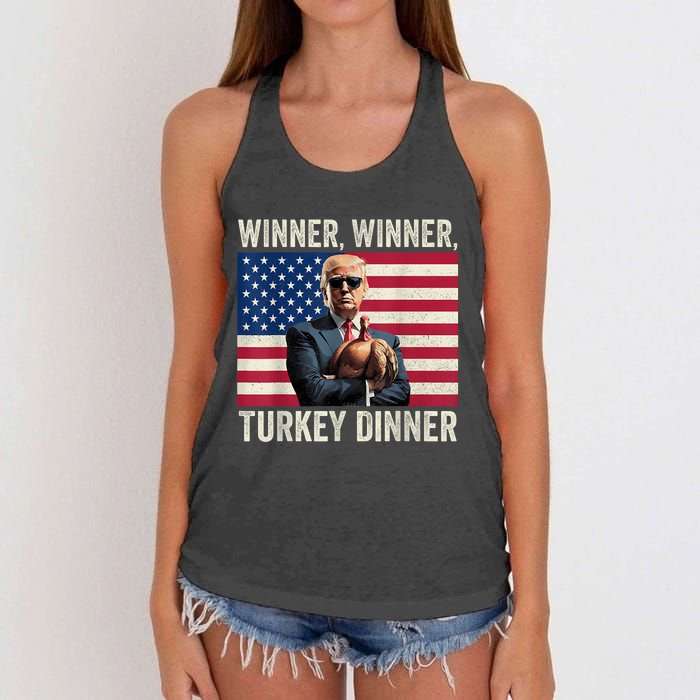 Humor Funny Trump Winner Winner Turkey Dinner Thanksgiving Women's Knotted Racerback Tank