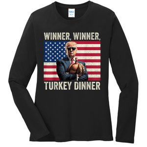 Humor Funny Trump Winner Winner Turkey Dinner Thanksgiving Ladies Long Sleeve Shirt