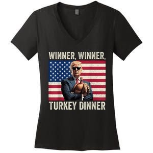 Humor Funny Trump Winner Winner Turkey Dinner Thanksgiving Women's V-Neck T-Shirt